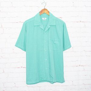 CMMN SWDN Short Sleeve Button up Camp Shirt Turquoise Size 50